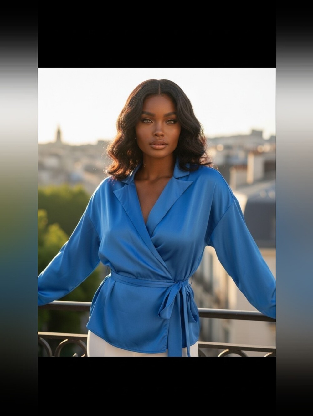 Ramy Brook Rori Jacket Cerulean Blue Kimono Wrap Blouse with Waist Tie